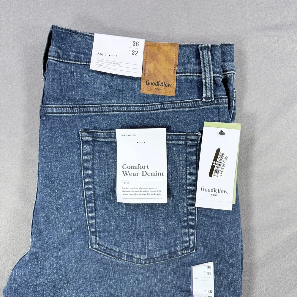 Goodfellow Mens 36x32 Blue Cotton Blend Slim Fit Total Flex Comfort Denim Jeans - Picture 1 of 6